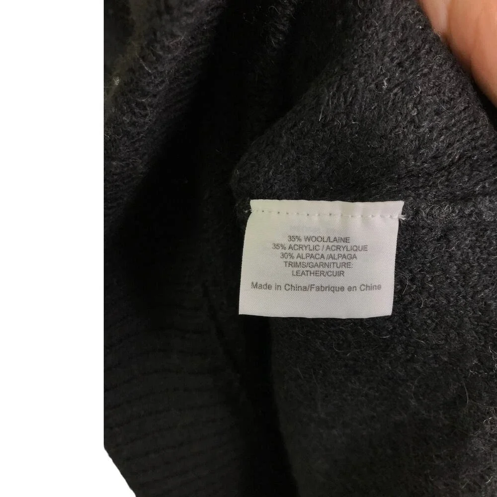Tory Burch Sweater XS Black Wool Alpaca Leather Toggle Quiet Luxury Luxe‎ Knit